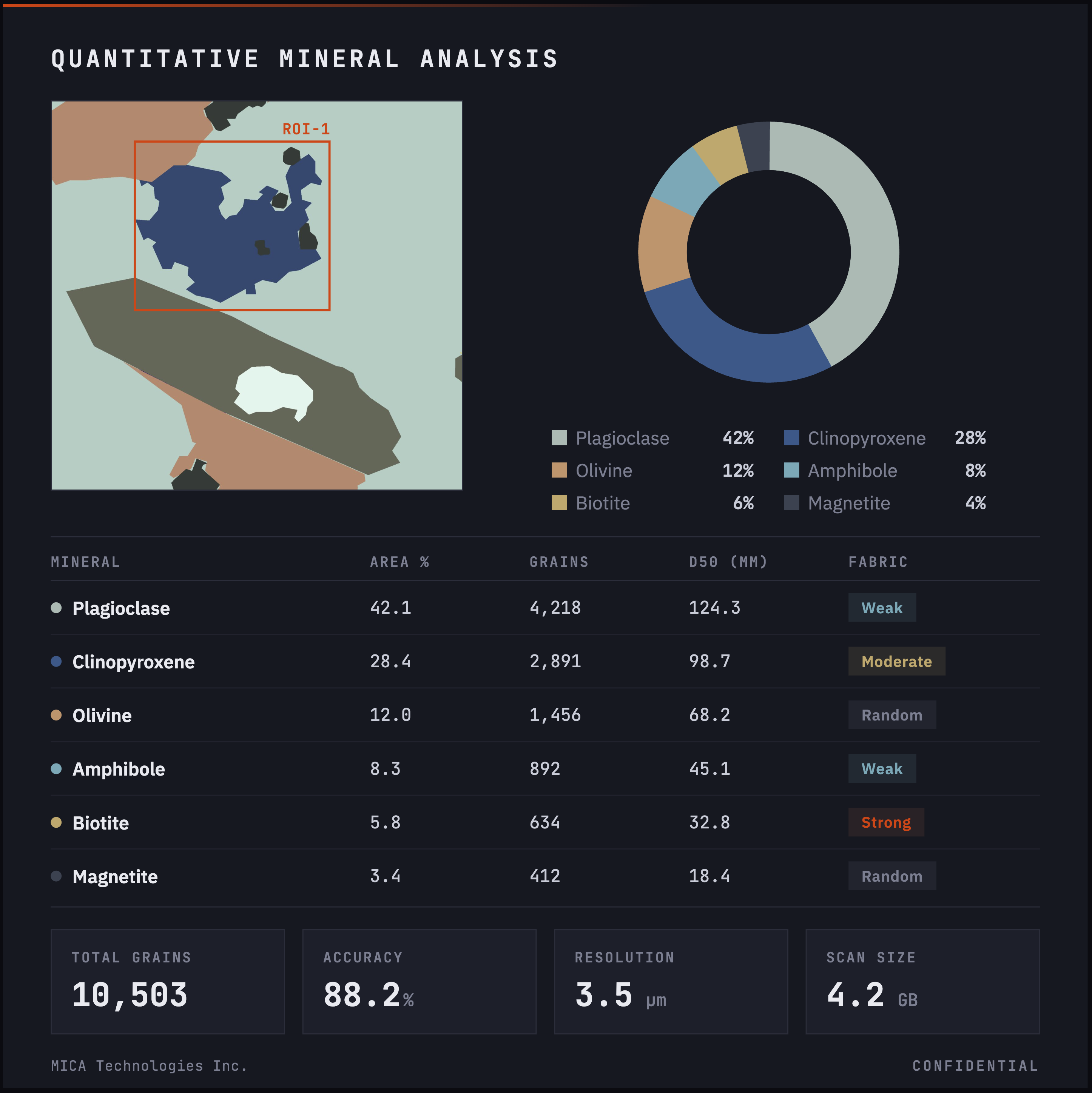 Quantitative report — modal abundance table and CSV output